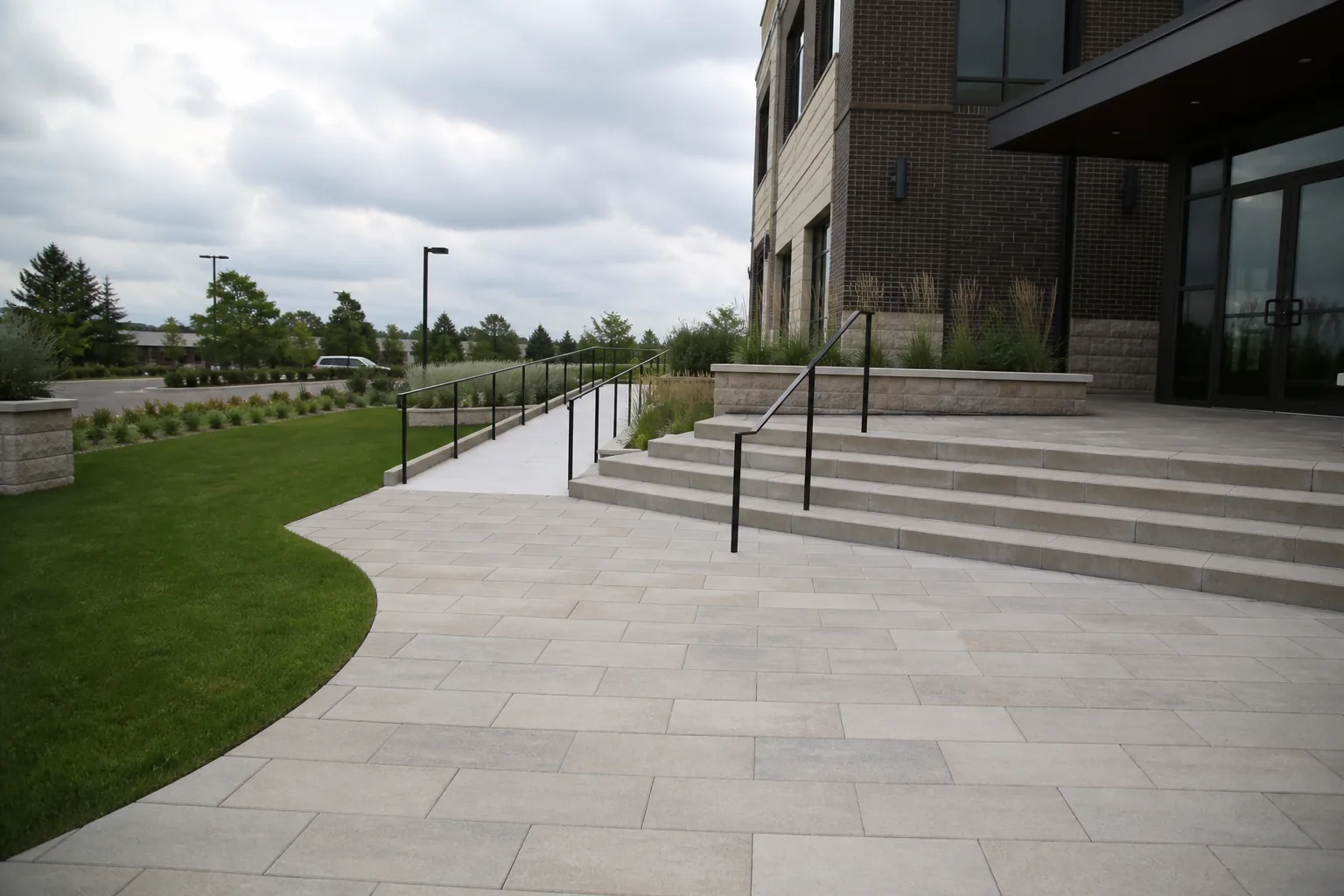 Large-scale entrance landscaping scene