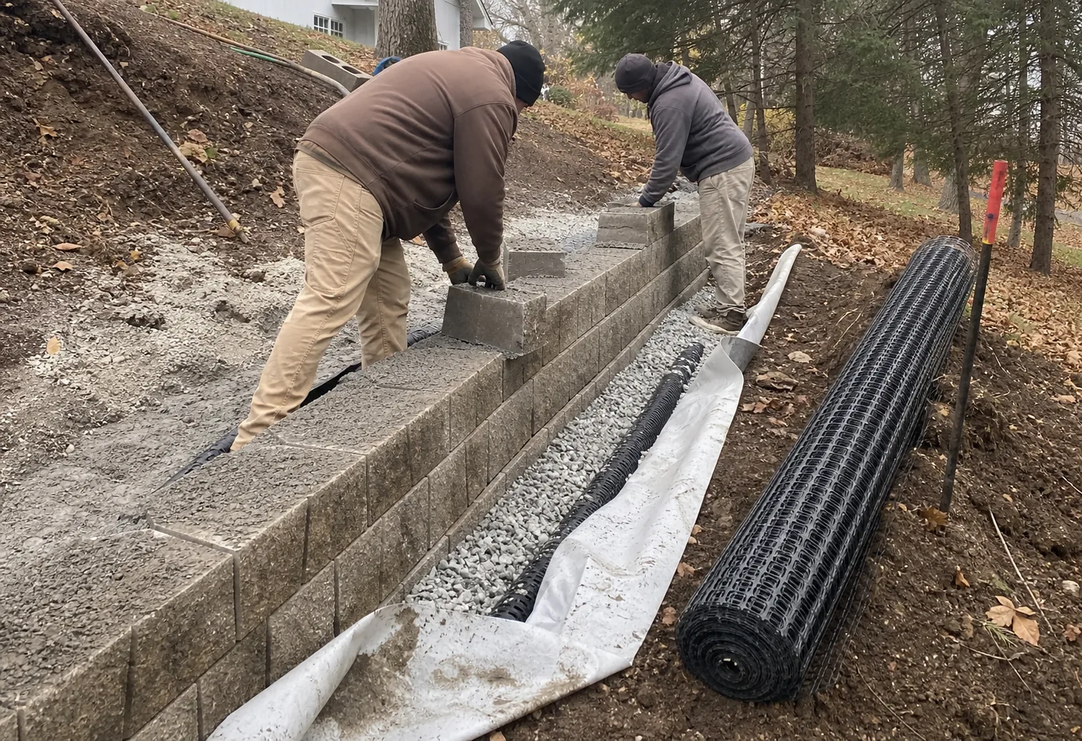 Wall construction landscaping scene